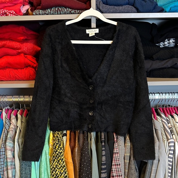 Rachel Zoe black long sleeve v neck fuzzy cardigan size S NWT - Picture 1 of 3